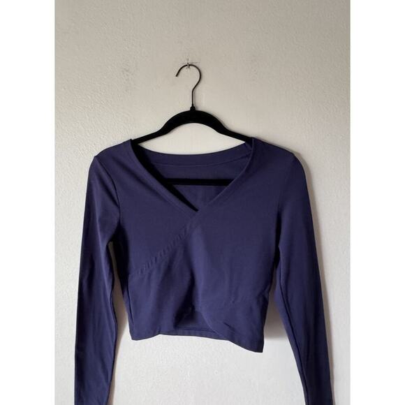 Lorna Jane Women’s Blue Long Sleeve Crop Top Gym Workout Dance V Neck Sexy - Picture 3 of 5